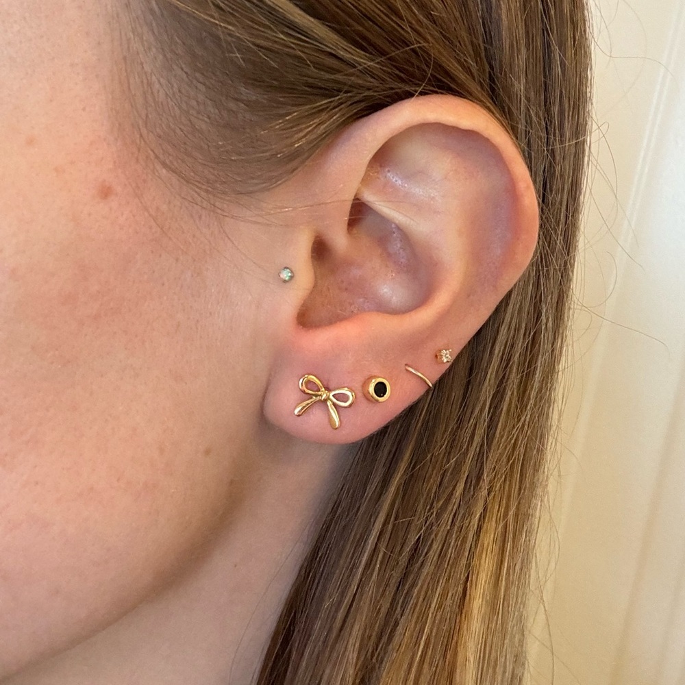 Gold stainless steel tarnish free dainty delicate bow earrings